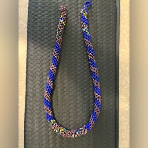 Vibrant Blue and Brown Beaded Necklace